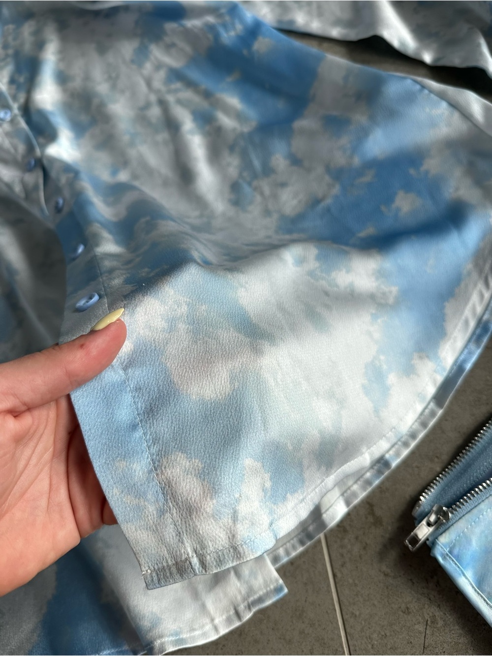 AKIRA Sky-Print Satin Corset Dress in Light Blue - Picture 15 of 17